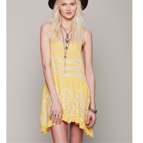 Free People Intimately Yellow Voile and Lace Trapeze Slip - Picture 1 of 13